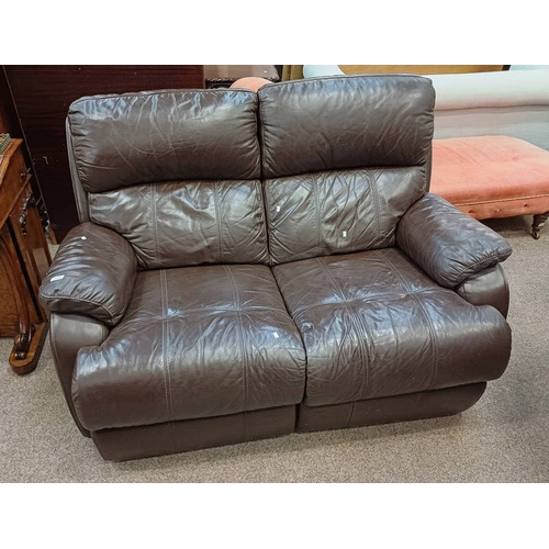 5202 - BROWN LEATHER RECLINING 2 SEATER SETTEE