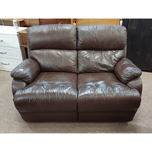 5203 - BROWN LEATHER RECLINING 2 SEATER SETTEE