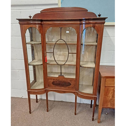 5210 - EARLY 20TH CENTURY INLAID MAHOGANY DISPLAY CABINET WITH SINGLE ASTRAGAL GLASS PANEL DOOR ON SQUARE T... 