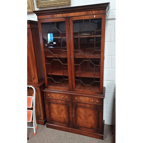 5214 - LATE 20TH CENTURY MAHOGANY BOOKCASE WITH 2 ASTRAGAL GLASS PANEL DOORS OVER BASE WITH 2 DRAWERS & 2 P... 