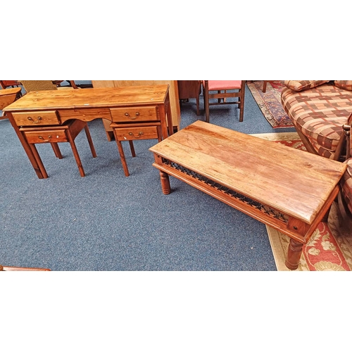 5235 - PINE DRESSING TABLE WITH 2 MATCHING BEDSIDE TABLES & HARDWOOD COFFEE TABLE