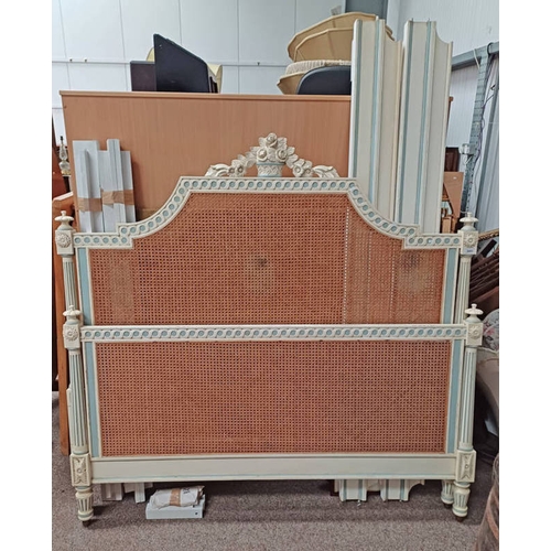 5461 - LATE 19TH CENTURY STYLE PAINTED BED FRAME WITH REEDED COLUMN DECORATION & BERGERE HEAD & FOOTBOARD. ... 