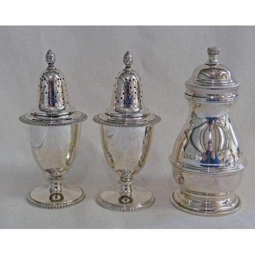 9 - SILVER PEPPER MILL & PAIR OF SILVER PEPPER POTS - 135G WEIGHABLE SILVER