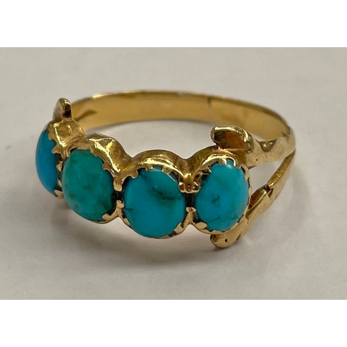 136 - 19TH CENTURY TURQUOISE 4-STONE SET RING IN DECORATIVE SETTING