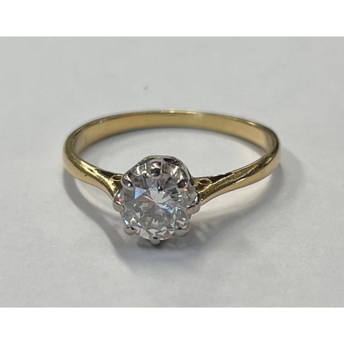 76 - GOLD DIAMOND SINGLE STONE RING, THE BRILLIANT CUT DIAMOND APPROX. 0.65 CARATS, RING SIZE M