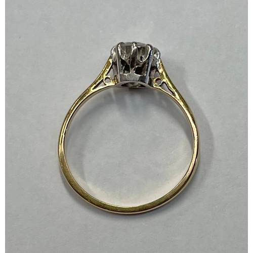 76 - GOLD DIAMOND SINGLE STONE RING, THE BRILLIANT CUT DIAMOND APPROX. 0.65 CARATS, RING SIZE M