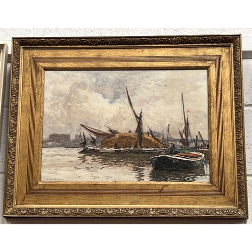 1004 - ROBERT W ALLAN,  ON THE THAMES LOOKING TOWARDS BLACKFRIARS BRIDGE,  SIGNED,  GILT FRAMED WATERCOLOUR... 