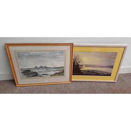 1005 - 2 FRAMED WATER COLOURS ; MARY - ANNE BURN, 'OVER THE BASIN' SIGNED, GMO DAVY, 'WEST COAST MOUNTAINS ... 