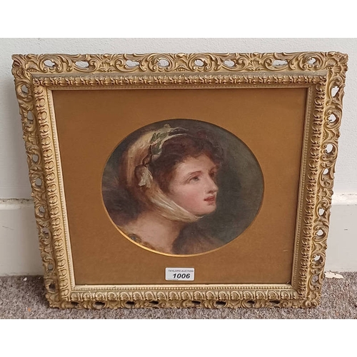 1006 - GILT FRAMED PORTRAIT OF A YOUNG WOMAN, SIGNED INDISTINCTLY TO REVERSE, 23 CM X 23 CM