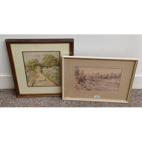 1007 - 2 FRAMED WATERCOLOURS, L. TRIPP, 'PEACOCK IN A GARDEN', SIGNED 27 CM X 22 CM AND ROBERT H EADIE, 'BR... 