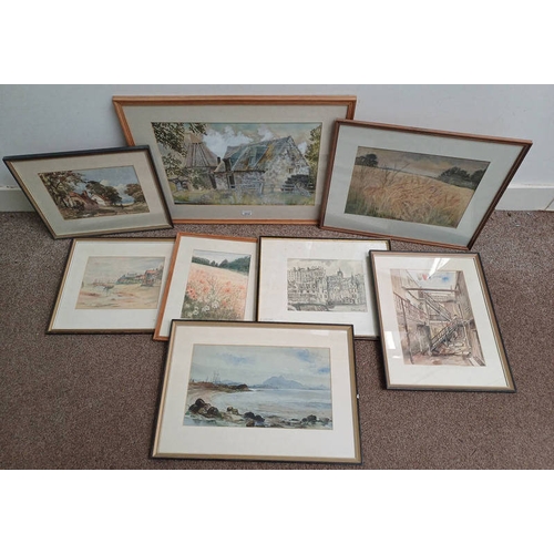 1015 - SELECTION OF WATERCOLOURS, PRINTS ETC TO INCLUDE ; PEGGY KEMP, CORNFIELD ON URY ESTATE', SIGNED PAST... 