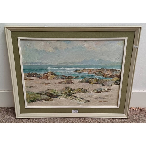 1033 - JAMES MORRISON 'COASTAL SCENE' SIGNED FRAMED OIL ON BOARD 41 CM X 56 CM