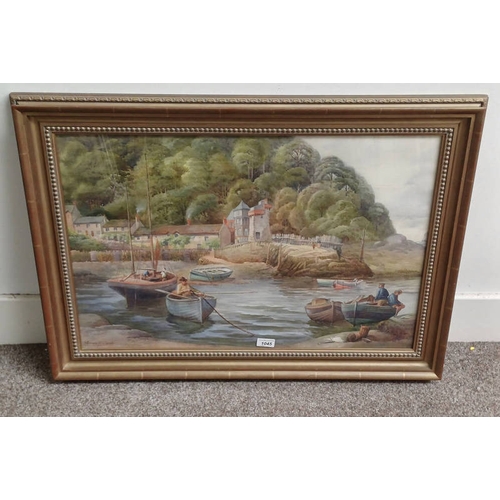 1045 - HORACE F CASTLE LYNMOUTH HARBOUR SIGNED, OLD LABEL TO REVERSE. GILT FRAMED WATER COLOUR. 49 CM X 71 ... 