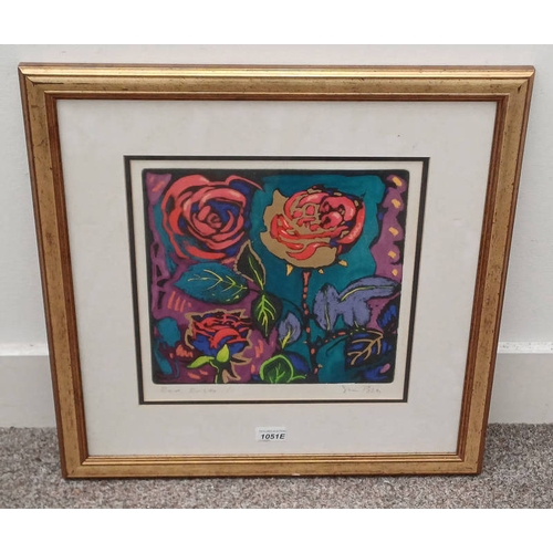 1051E - SIMON BULL 'RED ROSES' SIGNED FRAMED MIXED MEDIA 32 CM X 31 CM