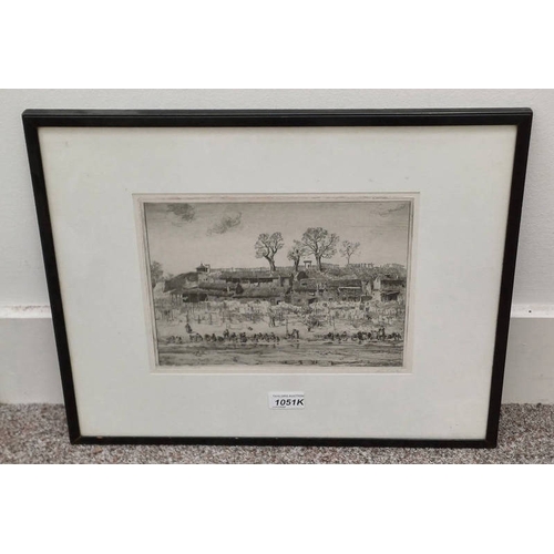 1051K - JOHN BULLOCH SOUTER 'WASHERWOMAN - MADRID' SIGNED IN PENCIL FRAMED ETCHING 21CM X 27 CM