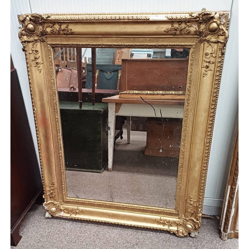 1106 - LARGE RECTANGULAR OVER MANTLE MIRROR WITH DECORATIVE CARVED GILT FRAME.  INNER DIMENSION : 72 X 97 C... 