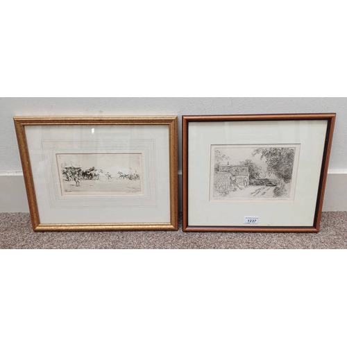 1237 - PHIL W SMITH, BARNET FAIR, SIGNED IN PENCIL, LABEL TO REVERSE, FRAMED ETCHING, 11 CM X 22 CM, AND ON... 