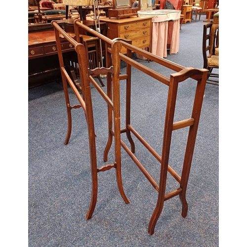 187 - 19TH CENTURY INLAID MAHOGANY TOWEL RAIL & 1 OTHER