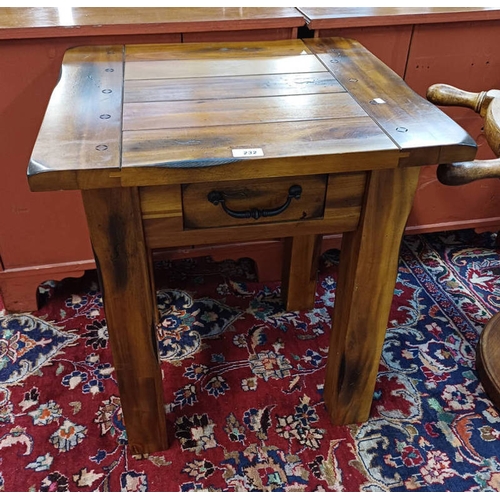 232 - HARDWOOD SIDE TABLE WITH SINGLE DRAWER ON BLOCK SUPPORTS