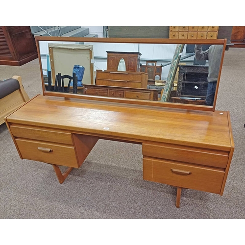 233 - TEAK DRESSING TABLE WITH MIRROR OVER 4 SHORT DRAWERS, 155CM WIDE