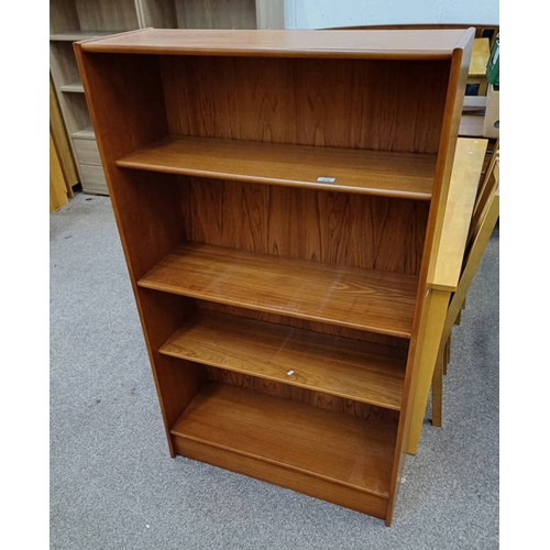 274 - TEAK OPEN BOOKCASE.  138 CM TALL X 82 CM WIDE