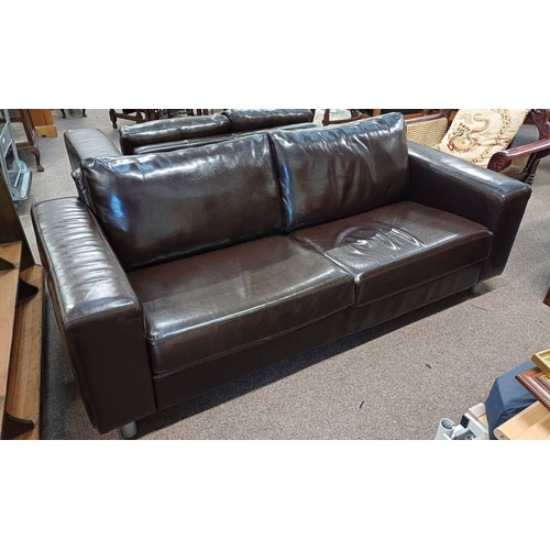 304 - BROWN LEATHER 3 SEATER SETTEE