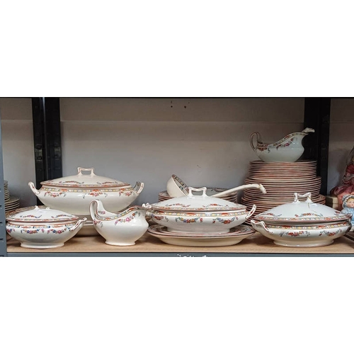 3047 - MEAKIN WARE PORCELAIN DINNER SET WITH FLORAL DECORATIONS ON ONE SHELF