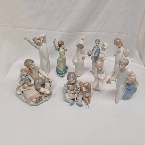 3048 - NINE LLADRO PORCELAIN FIGURES OF VARIOUS CHILDREN.  TALLEST - 22 CM