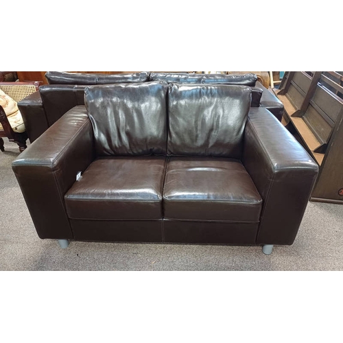 305 - BROWN LEATHER 2 SEATER SETTEE