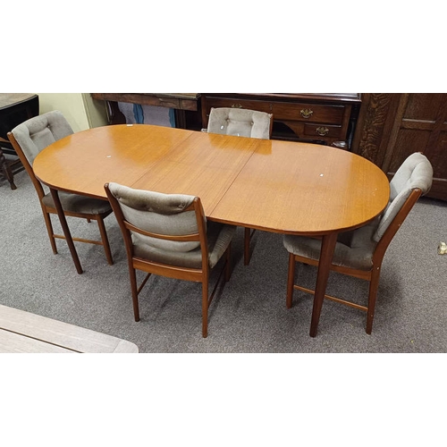 307 - TEAK EXTENDING DINING TABLE WITH FOLD-OUT LEAF & SET OF 4 BUTTON BACK TEAK DINING CHAIRS, TABLE LENG... 