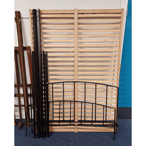 319 - METAL & WOOD DOUBLE BED FRAME. TOTAL WIDTH 143 CM