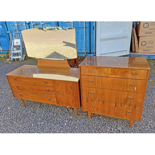 323 - 20TH CENTURY WALNUT DRESSING TABLE WITH MIRROR, 3 DRAWERS & PANEL DOOR, & MATCHING 4 DRAWER CHEST