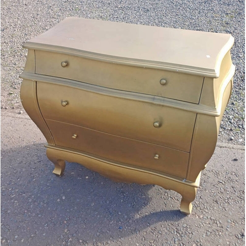 330 - PAINTED GILT CHEST WITH SHAPED FRONT & 3 DRAWERS ON SHAPED SUPPORTS, 85CM TALL X 94CM WIDE