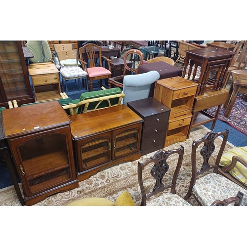 332 - PAIR OF PINE SINGLE DRAWER BEDSIDE TABLES, LATE 20TH CENTURY 2 DOOR MEDIA CABINET, ETC