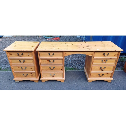 334 - PINE DRESSING TABLE WITH 8 DRAWERS & MATCHING 4 DRAWER BEDSIDE CHEST