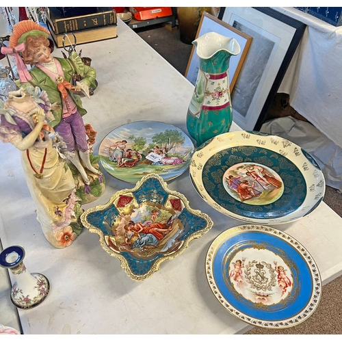 3345 - VARIOUS 19TH & EARLY 20TH CENTURY CONTINENTAL PORCELAIN FIGURES, PLATES, BOWLS & VASES