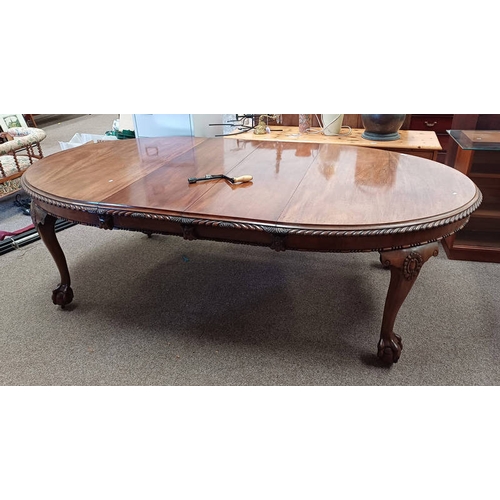 342 - 19TH CENTURY MAHOGANY EXTENDING DINING TABLE WITH 2 EXTRA LEAVES ON DECORATIVE BALL & CLAW SUPPORTS.... 