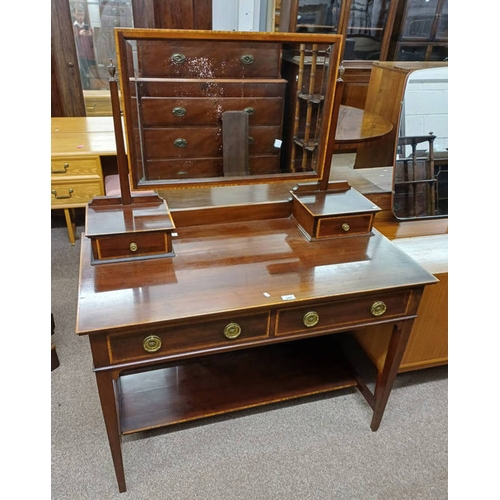 344 - EARLY 20TH CENTURY INLAID MAHOGANY DRESSING TABLE WITH SWING MIRROR & 2 SHORT DRAWERS OVER 2 LONG DR... 