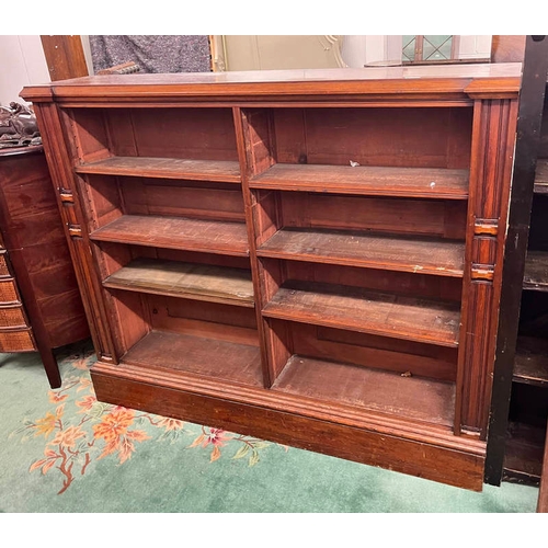 398 - 19TH CENTURY MAHOGANY BOOKCASE WITH OPEN SHELVES, LENGTH 155CM