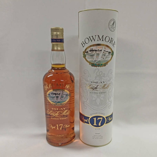 4052 - 1 BOTTLE BOWMORE 17 YEAR OLD SINGLE MALT WHISKY, TRANSFER PRINT LABEL - 70CL, 43% VOL IN TUBE