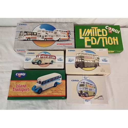 4125 - SIX CORGI MODEL BUS SETS INCLUDING 97065 - STAGECOACH SET, 9709 - BEDFORD OB WHITTAKERS, 96983 - THE... 