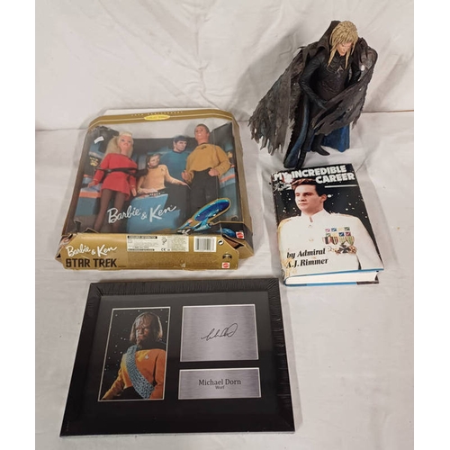 4128 - STAR TREK 30TH ANNIVERSARY BARBIE & KEN DOLL SET TOGETHER WITH FRAMED & OTHERS