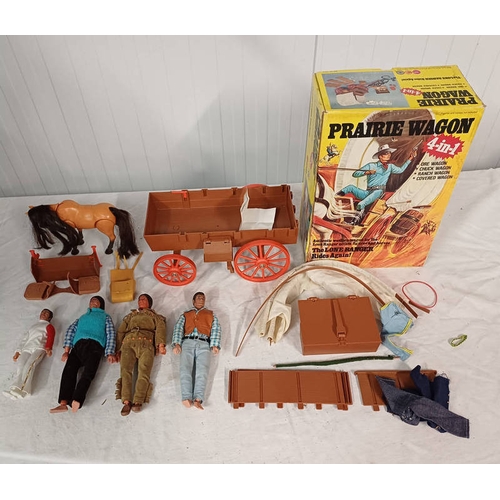 4328 - THE LONE RANGER PRAIRE WAGON 4 IN 1 BOXED TOGETHER WITH SOME LOOSE AND ASSOCIATED FIGURES AND ACCESS... 