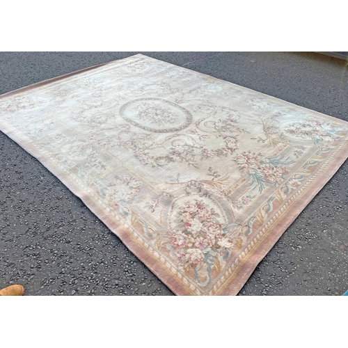 459 - LARGE CHINESE CARPET WITH PINK & CREAM FLORAL PATTERN.