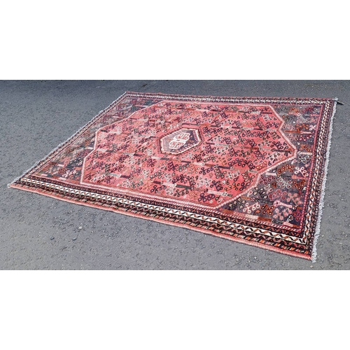 460 - MIDDLE EASTERN STYLE CARPET WITH RED & BLACK PATTERN. 286 CM X 218 CM