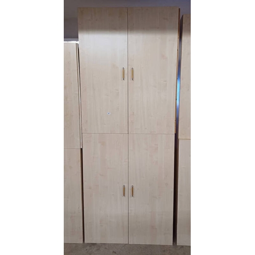 466 - 2 BEECH EFFECT STORAGE CUPBOARDS WITH SHELVED INTERIOR