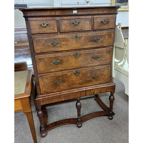 5 - 19TH CENTURY INLAID MAHOGANY CHEST ON STAND WITH 3 SHORT OVER 3 LONG GRADUATED DRAWERS, 152CM TALL X... 