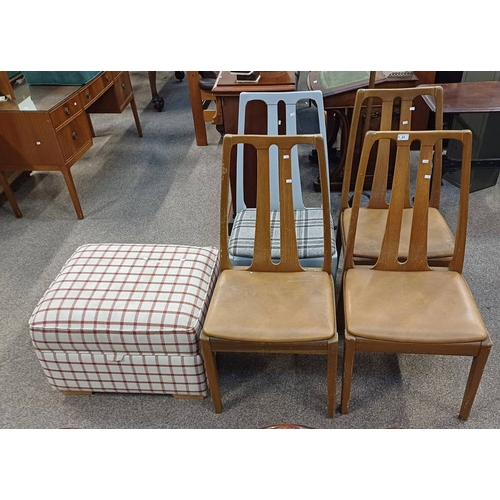 51 - SET OF 4 NATHAN DINING CHAIRS & OVERSTUFFED CENTRE STOOL