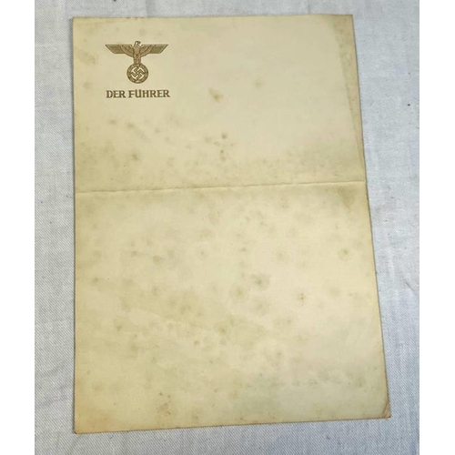 1047 - WW2 GERMAN WRITING PAPER MARKED 'DER FUHRER' BELOW NATIONAL EAGLE