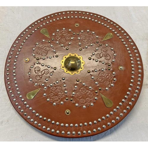 1121 - REPRODUCTION SCOTTISH TARGE SHIELD WITH STUDDED AND EMBOSSED BODY 53CM ACROSS